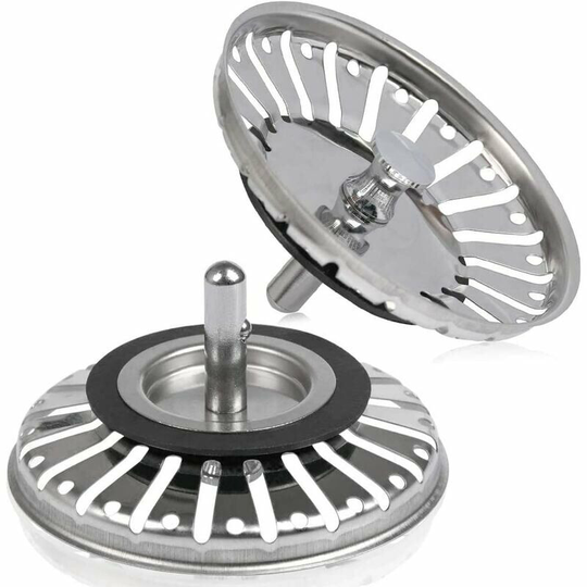 2pccs Sink filter/Stroke plug for sink sink button hole kitchen/bathroom diameter 84 mm with ball tip, in stainless steel