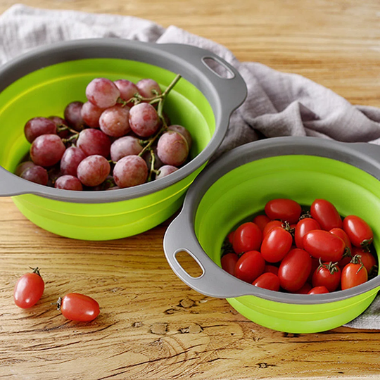 2Pc Foldable Washing Silicone Over The Sink Colanders Set