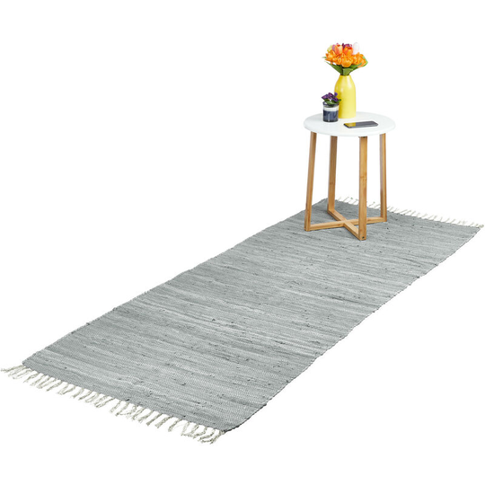Flatweave rug, made of cotton, anti-slip, runner with tassels, floor rug, size 80 x 200 cm, grey - Relaxdays