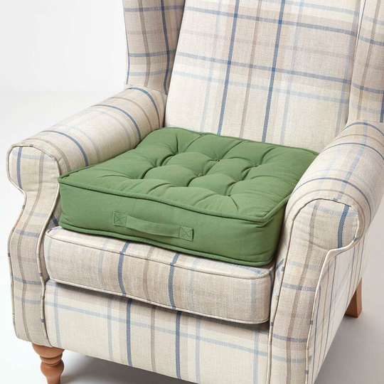 Forest Green Cotton Armchair Booster Cushion - Forest Green - Homescapes