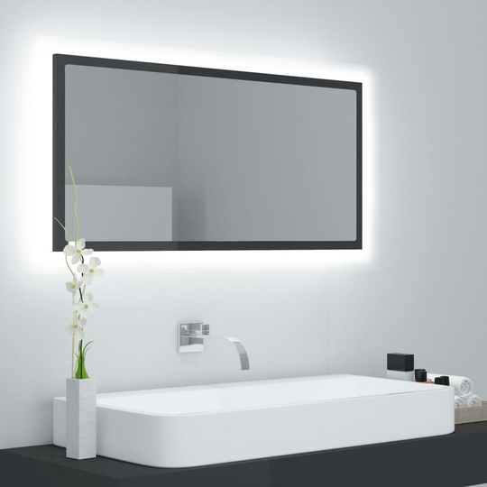 Led Bathroom Mirror High Gloss Grey 90x8.5x37 cm Chipboard FF804939_UK - Topdeal