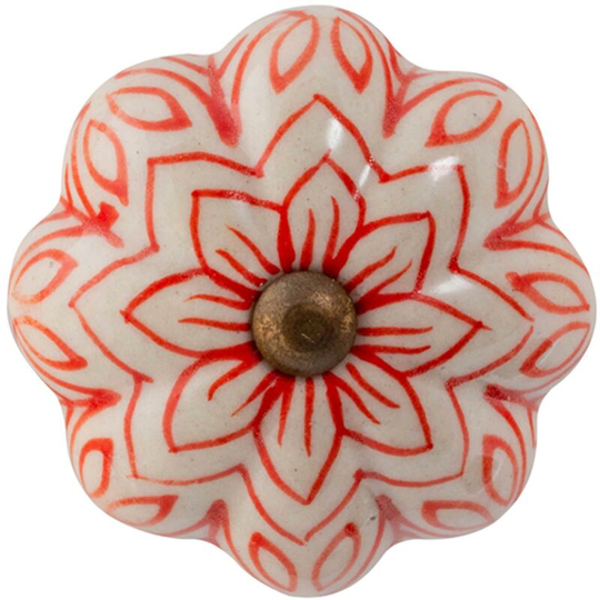 Floral Ceramic Cabinet Knob - Red - Nicola Spring