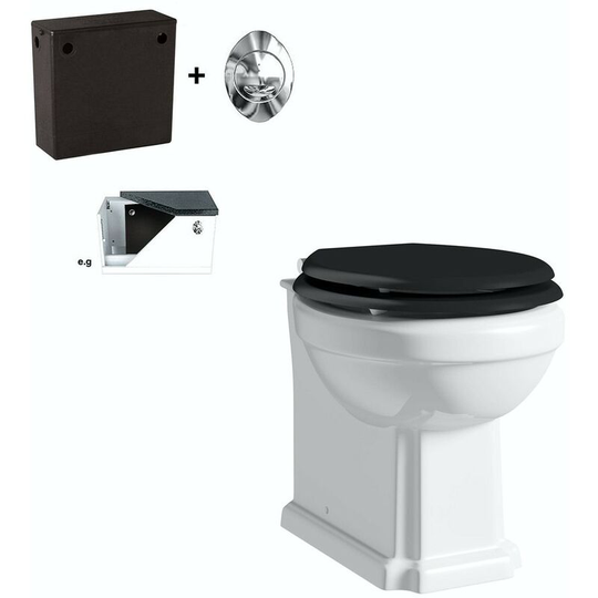 Dulwich back to wall toilet with black soft close seat and bottom inlet concealed cistern - White/Black - Orchard