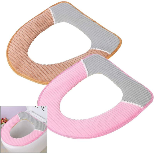 2 Pieces Cushions Premium Toilet Seat Set with Washable and Reusable Velcro Soft Thickened Toilet Seat - Coffee Gray