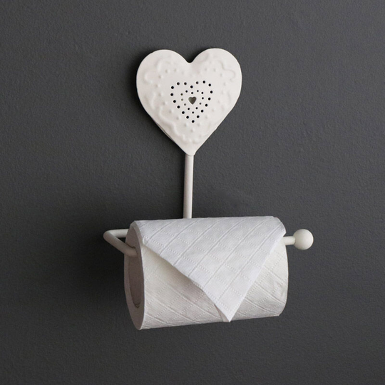 White Heart Design Toilet Roll Holder - White