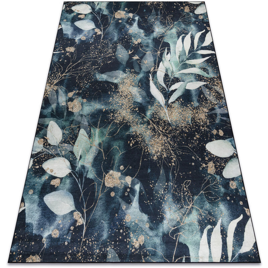 Andre 1336 washing carpet Leaves anti-slip - black / turquoise green 160x220 cm