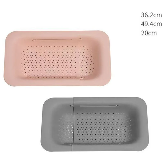 Perlerare - Kitchen Sink Colander Baskets - Wash Vegetables and Fruit, Drain Cooked Pasta - Expandable Kitchen Utensils (2 Pack) (Grey & Pink)
