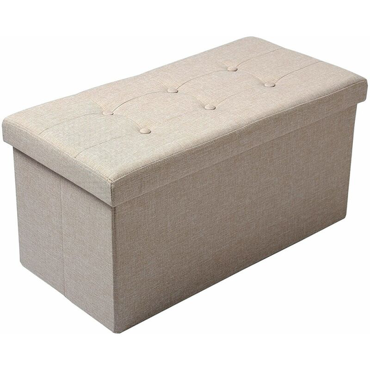 Large Linen Folding Storage Ottoman Pouffe Seat Foot stools Storage Box Cream - Cream - Woltu