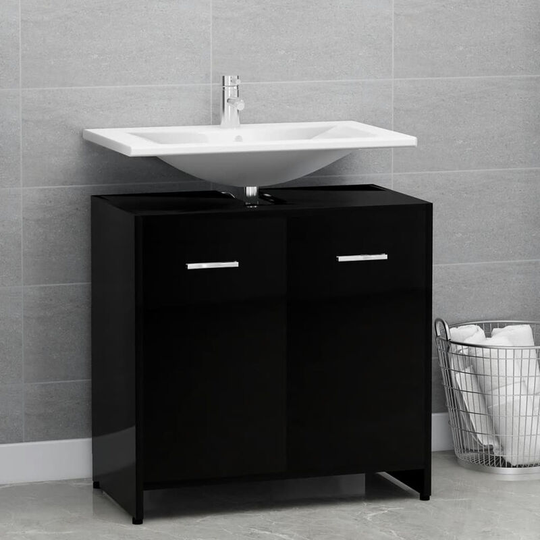 Bathroom Cabinet High Gloss Black 60x33x58 cm Chipboard