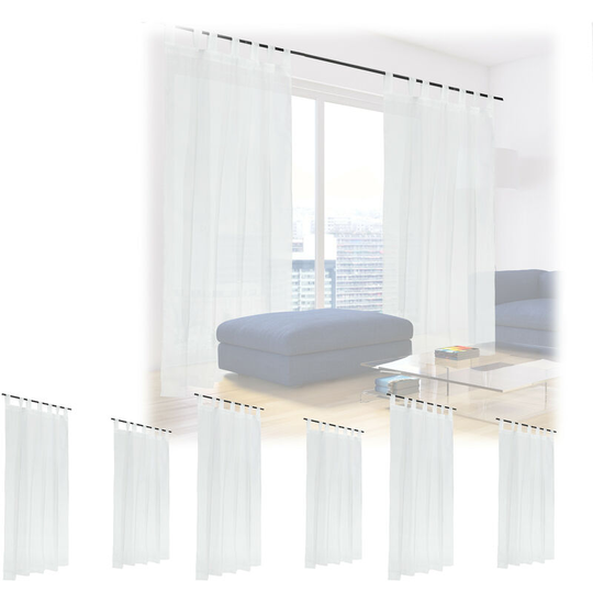 Set of 8 Relaxdays Curtains, HxW: 245 x 140 cm, Semi-transparent, Decorative, Living Room & Bedroom, with Loops, White