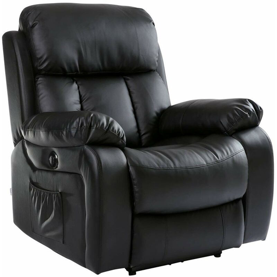 Luxurylife - Chester Electric Heated Leather Massage Recliner Chair. Sofa Lounge Gaming Home Armchair (Black) - Black