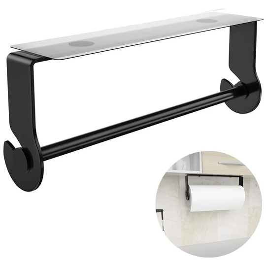 Adhesive Paper Towel Holder Under Cabinet, Black Paper Towel Roll Rack for Kitchen, Bathroom, No Drilling, Stainless Steel, Rust Proof-Black
