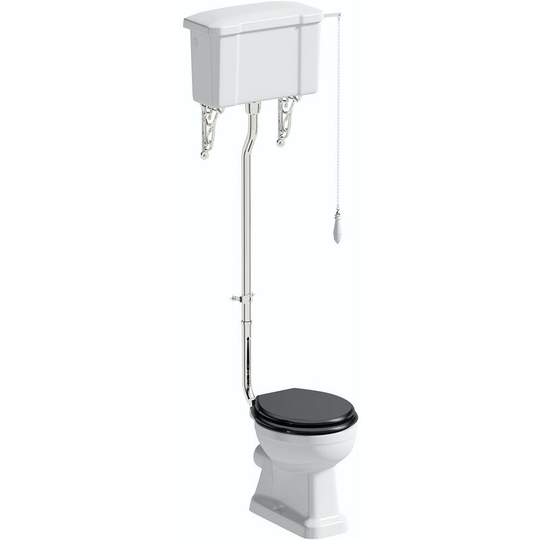 Thebathco - The Bath Co. Camberley high level toilet with wooden soft close seat black - White/Black