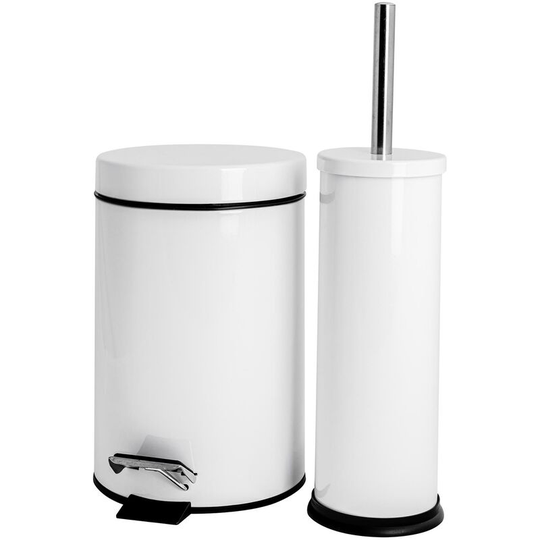 Round Toilet Brush & Bin Set - White - Harbour Housewares