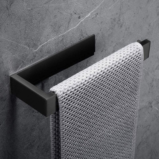 Groofoo - Towel Ring Towel Holder, 304 Stainless Steel Towel Rack Toilet Accessories Bathrooms (No Drilling, Black)