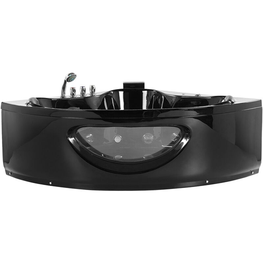 Beliani - Corner Whirlpool Bathtub Acrylic Black Jet Streams led Waterfall 140 cm Tocoa - Black