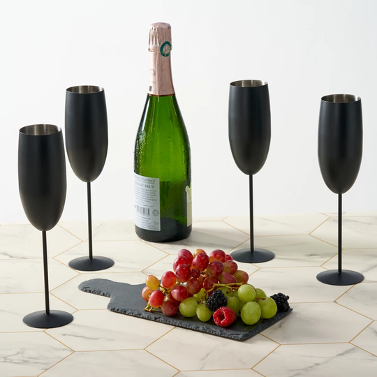 4 Champagne Flutes Prosecco Glasses, Stainless Steel Rose Gold Copper Finish, 285Ml - Gift Boxed