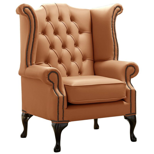 Chesterfield Queen Anne High Back Wing Chair Shelly Saddle Leather