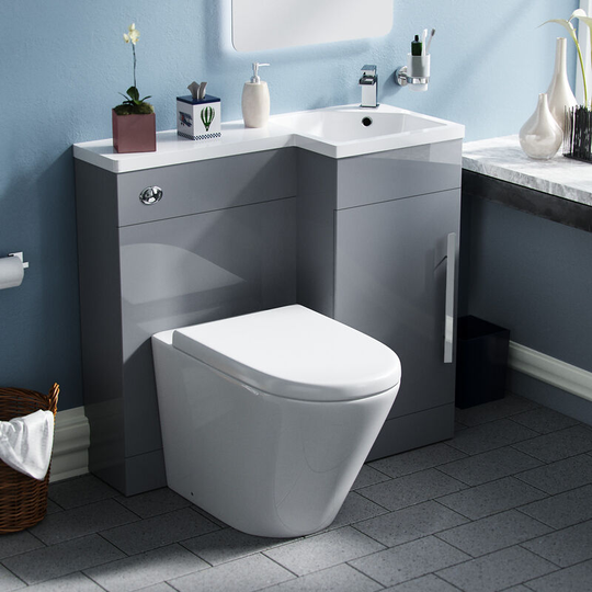 Neshome - rh btw Toilet, wc Unit & Resin Basin Light Grey Flat Pack| Revune
