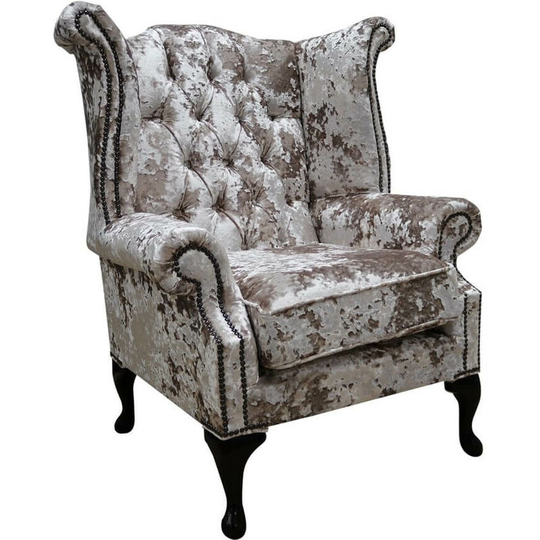 Chesterfield Velvet Queen Anne High Back Wing Chair Lustro Charm