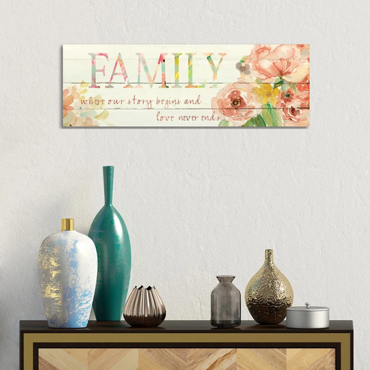 Family Where Our Story Begins by Carol Robinson - Wrapped Canvas Panoramic Typography
