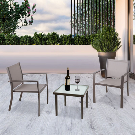 Garden Furniture Set 2 Seater, Indoor Outdoor 3 Piece set Patio Furniture Set, Garden Table and Chair 4 seater, 2 ArmChairs + Glass Coffee Table