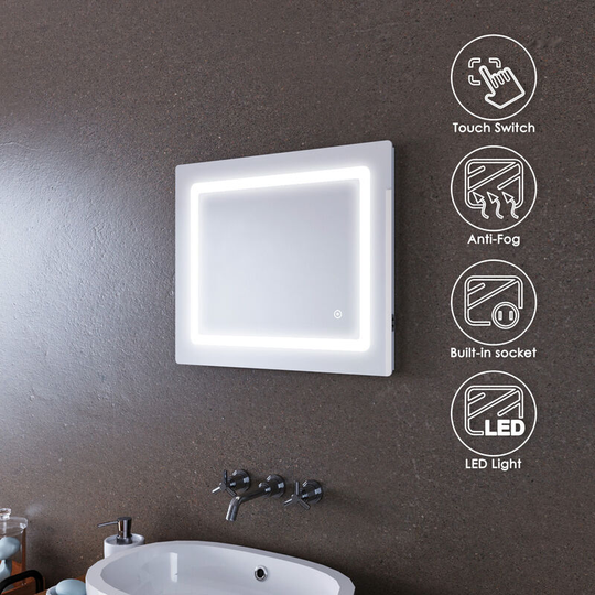 ELEGANT LED Illuminated Bathroom Mirror with Light 600x500mm Touch Switch + Demister + Shaver Socket