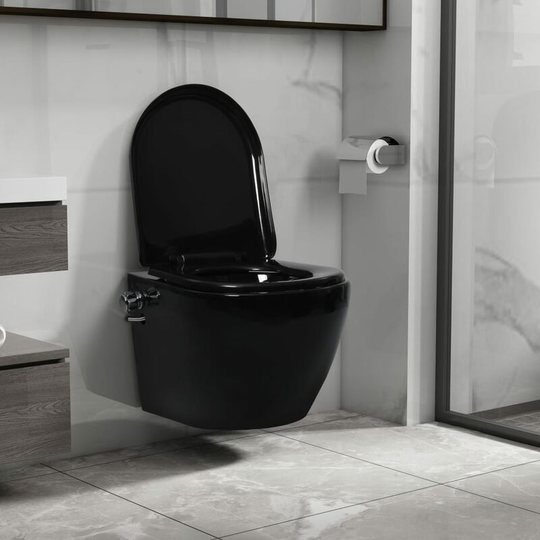 Wall Hung Rimless Toilet with Bidet Function Ceramic Black FF145782_UK - Topdeal