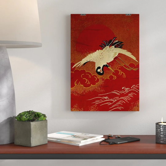 'Crane Flying over the Sea Japanese Oriental Art' Graphic Art
