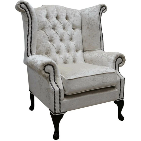 Chesterfield Queen Anne High Back Wing Chair Modena Oyster Velvet