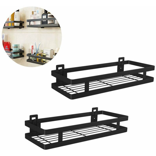 2 pieces shelf storage rack bathroom shower rack stainless steel kitchen spices rack bathroom accessories punching free multifunction black 35 cm--