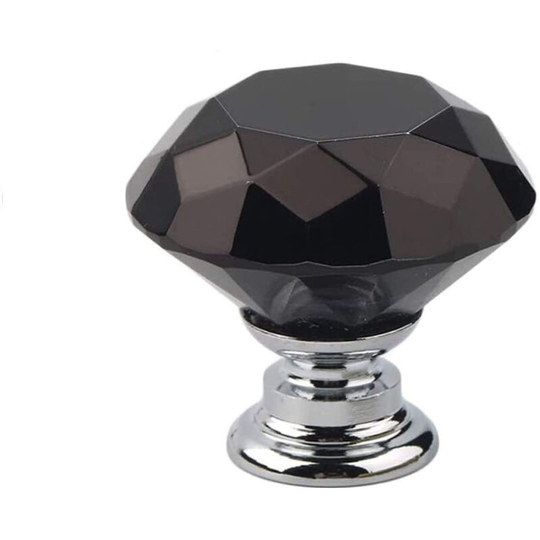 10 x Cabinet Drawer Cabinet Door Knob Handle - 30mm Black Crystal Glass Diamond Knobs