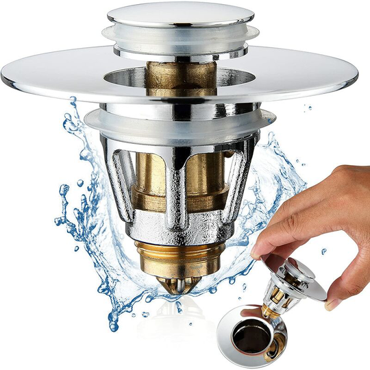 Universal Bathroom Sink Stopper - Stainless Steel Bounce Drain Filter, Pop Up Drain Stopper, Bullet Core Push Type Sink Stopper for Wash Basin, Sink