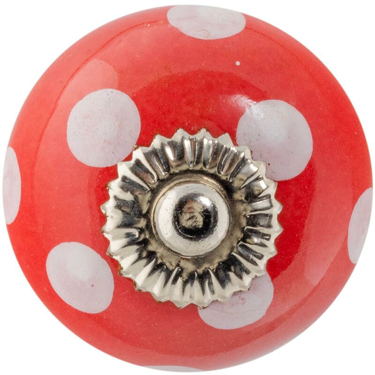 Round Ceramic Cabinet Knob - Red & White Spot - Nicola Spring