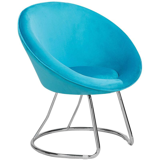 Beliani - Retro Velvet Accent Chair Turquoise Upholstery Round Seat Metal Base Floby - Blue