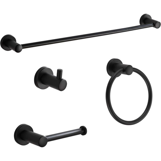 Set of 4-piece matte 4-piece bathroom accessories, including a towel bar, a towel ring, a towel paper and towel crochet, wall mounting