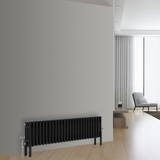 Traditional Vintage Cast Iron Style Radiator Black 4 Column 300x1190mm