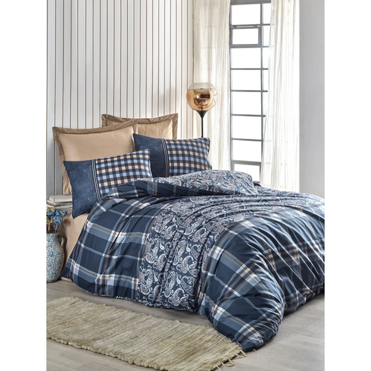 Axl Mink/Dark/Blue 100% Cotton Duvet Cover Set