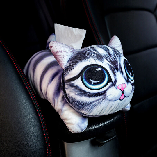 Car Tissue Holder, Cartoon Tissue Box, Plush Tissue Organizer Paper Holder for Car Home Bedroom Living Room (Big-Eyed Cat), 3D Cute Cartoon Tissue