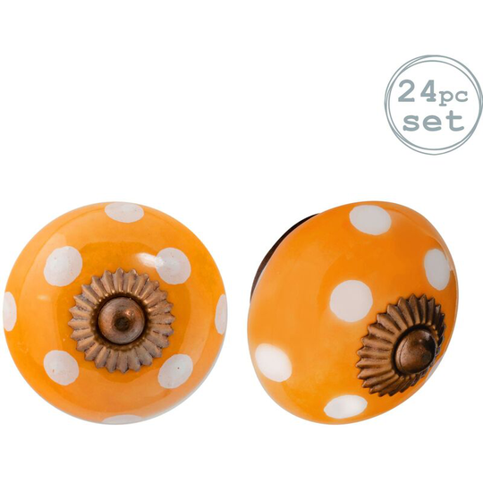 Round Ceramic Cabinet Knobs - Orange Spot - Pack of 24 - Nicola Spring