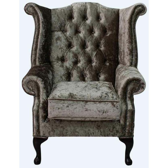 Chesterfield Velvet Queen Anne High Back Wing Chair Senso Chocolate