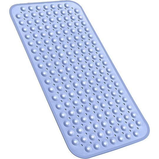 31x15.5In Non-Slip Bath Tub Shower Mat, with Suction Cups and Drain Holes (Light Blue)