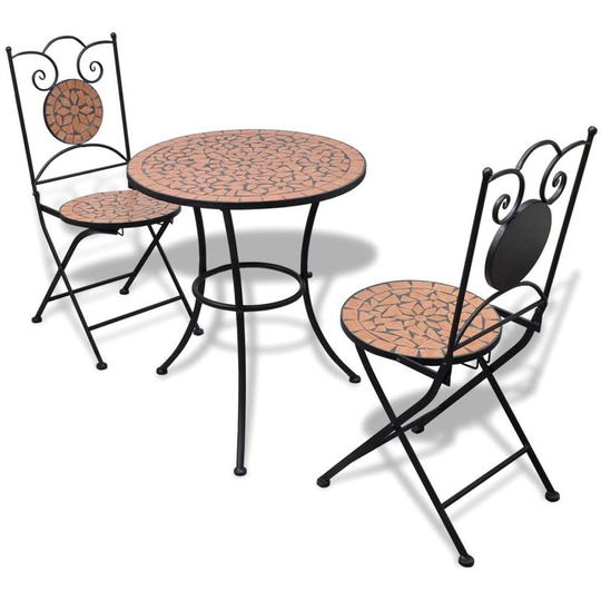 3 Piece Bistro Set Ceramic Tile Terracotta VD15509 - Hommoo