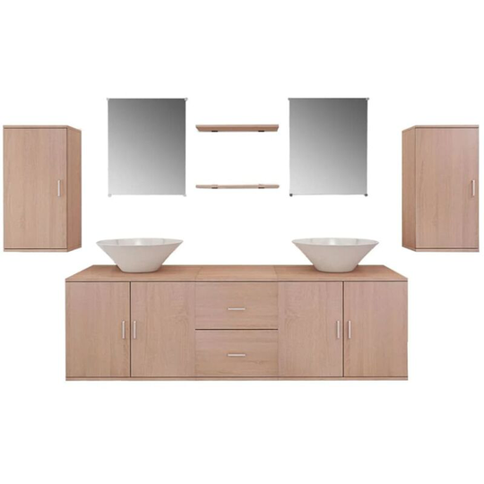 Nine Piece Bathroom Furniture and Basin Set Beige Vidaxl Beige