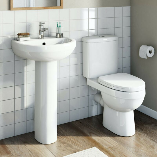 Eden cloakroom suite with full pedestal basin 550mm - White - Orchard