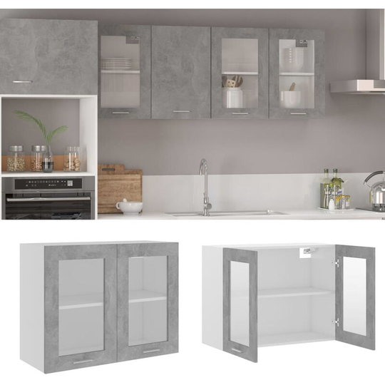 Hanging Glass Cabinet Concrete Grey 80x31x60 cm Chipboard