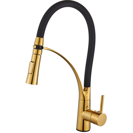 Kitchen Faucet, 360° Swivel with Black Flexible Silicone Hose, Kitchen Mixer Tap with Detachable Metal Spray Gold - Litzee