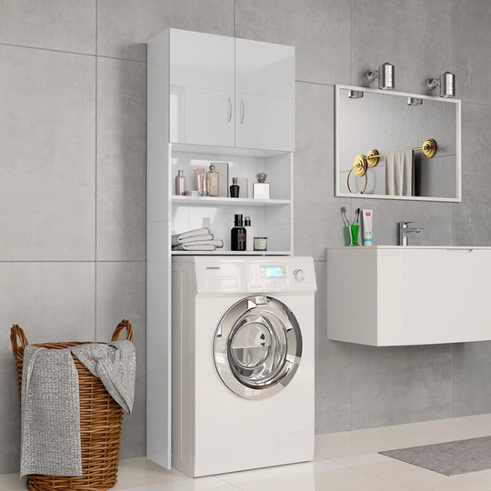 Asupermall - Washing Machine Cabinet High Gloss White 64x25.5x190 cm Chipboard