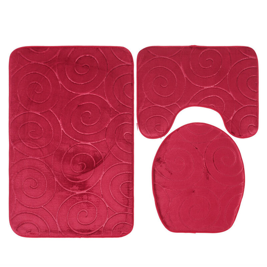 Perleraregb - New Non-Slip Bath Mat, 3 Piece Bath Mats Contour Bathroom Mat Set Toilet Mat wc (Red)