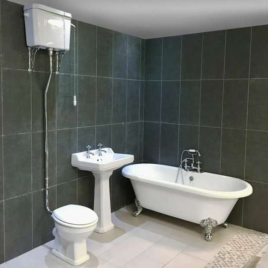 Petworth Traditional Roll Top Bath Suite High Level Toilet Bathroom Suite, sylvia tap & waste pack